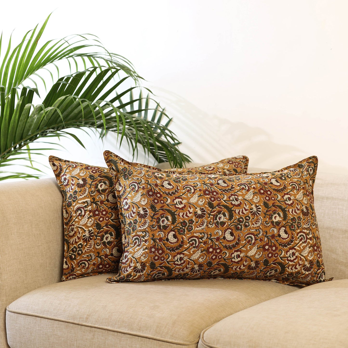 Buy Set of 2 Brown Bagru Block Print Cotton Pillow Covers