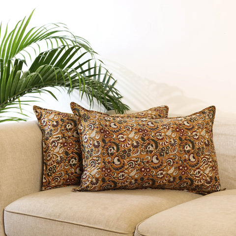 Buy Set of 2 Brown Bagru Block Print Cotton Pillow Covers