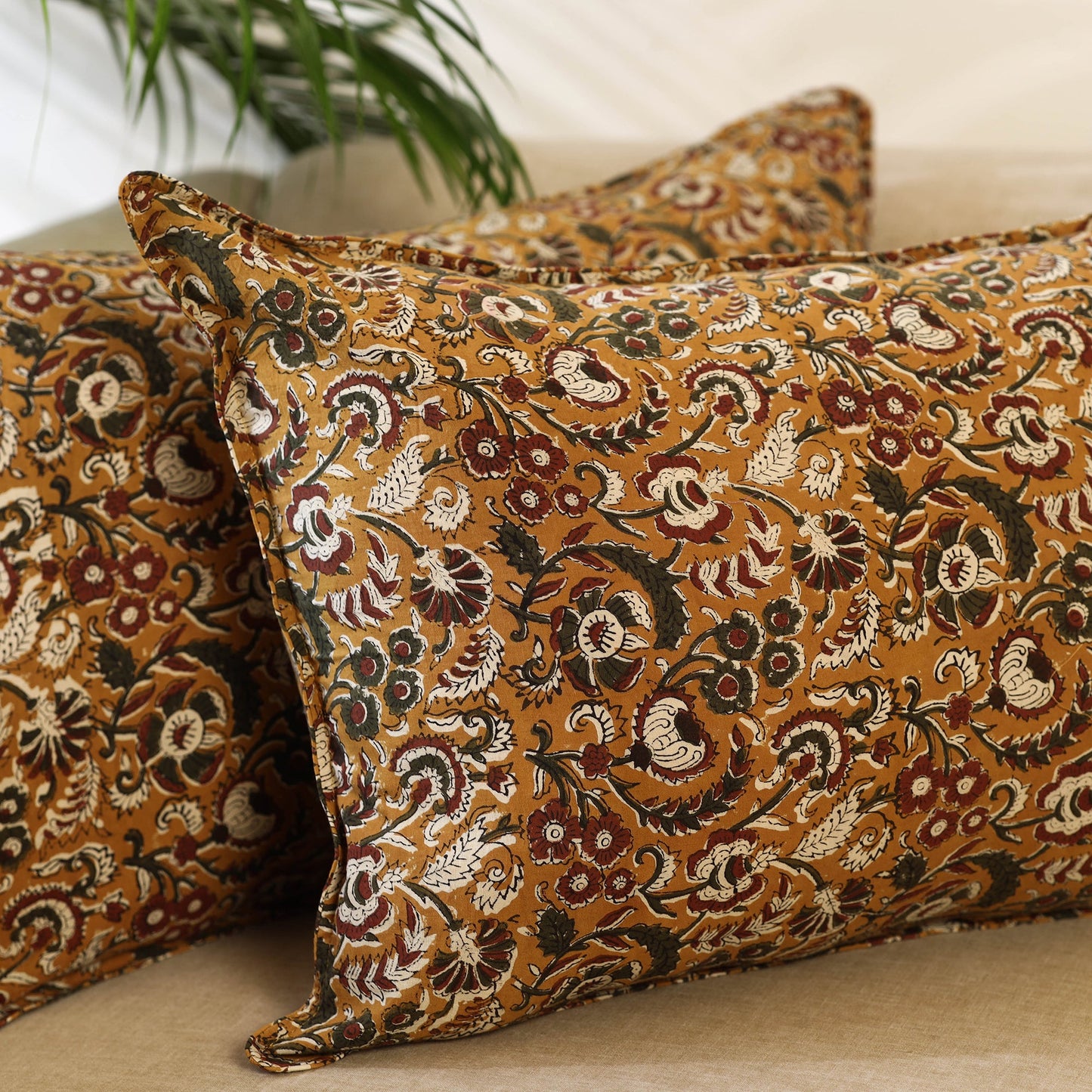 Buy Set of 2 Brown Bagru Block Print Cotton Pillow Covers