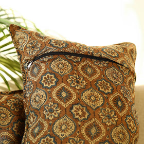 Buy Set of 2 Brown Ajrakh Block Print Cotton Pillow Covers