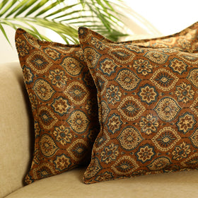 Buy Set of 2 Brown Ajrakh Block Print Cotton Pillow Covers