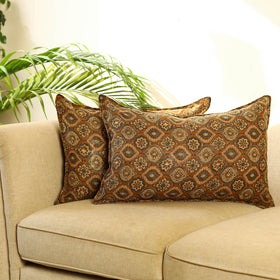 Buy Set of 2 Brown Ajrakh Block Print Cotton Pillow Covers