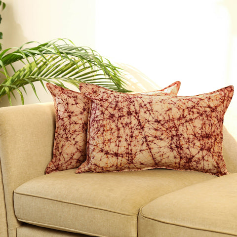 Buy Set of 2 Brown Hand Batik Print Cotton Pillow Covers