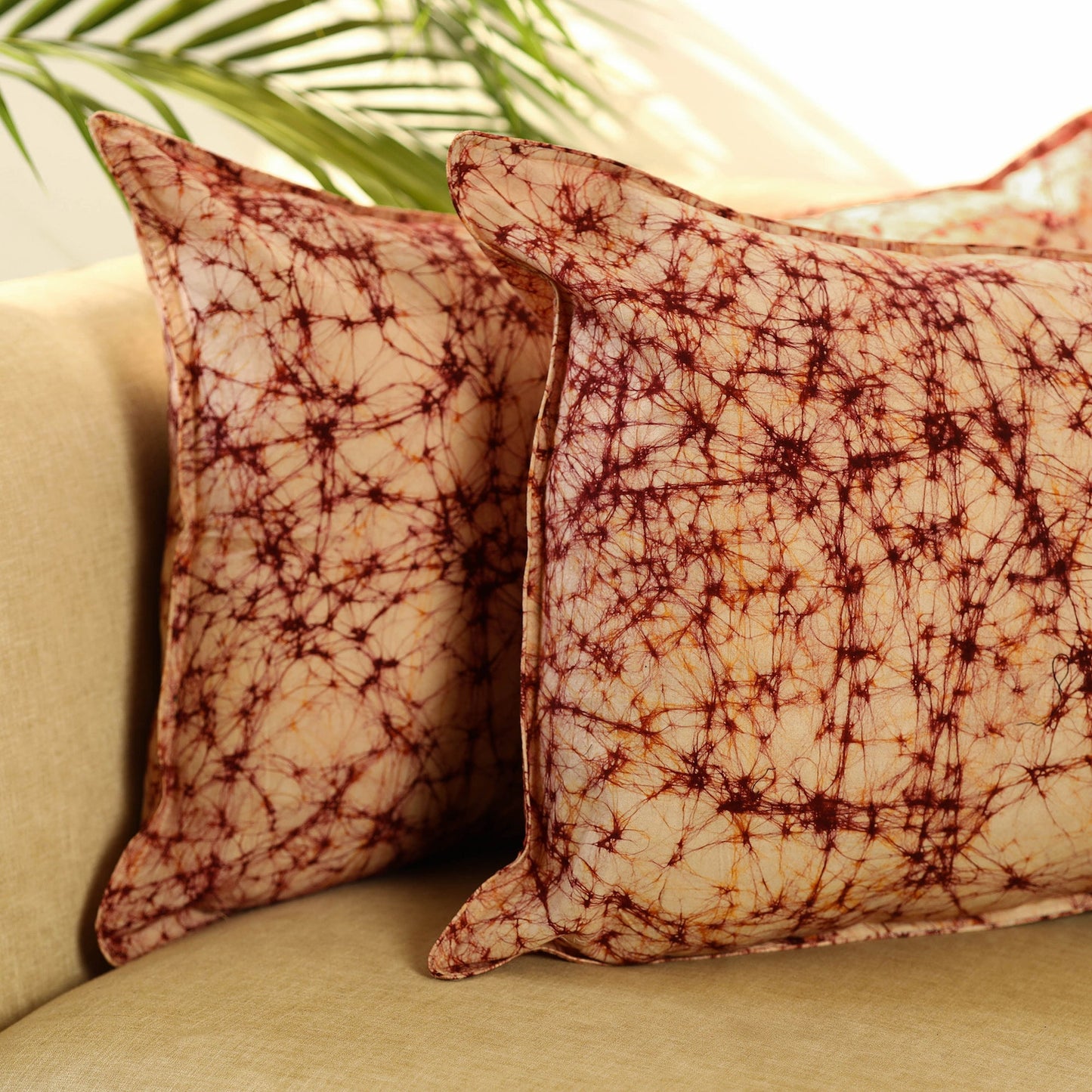 Buy Set of 2 Brown Hand Batik Print Cotton Pillow Covers