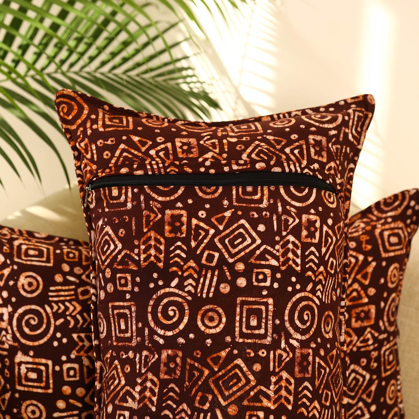 Buy Set of 2 Brown Hand Batik Print Cotton Pillow Covers