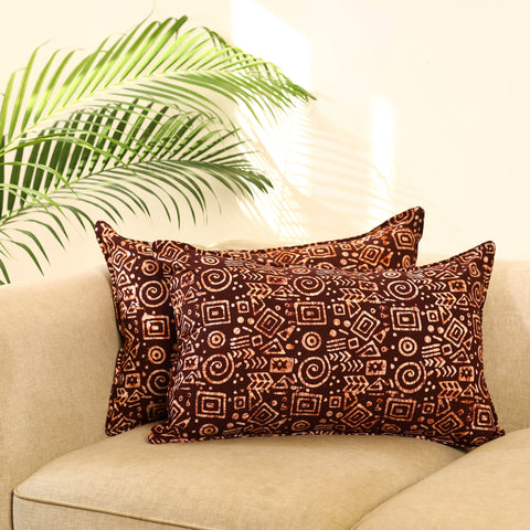 Buy Set of 2 Brown Hand Batik Print Cotton Pillow Covers