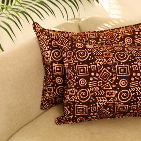 Buy Set of 2 Brown Hand Batik Print Cotton Pillow Covers