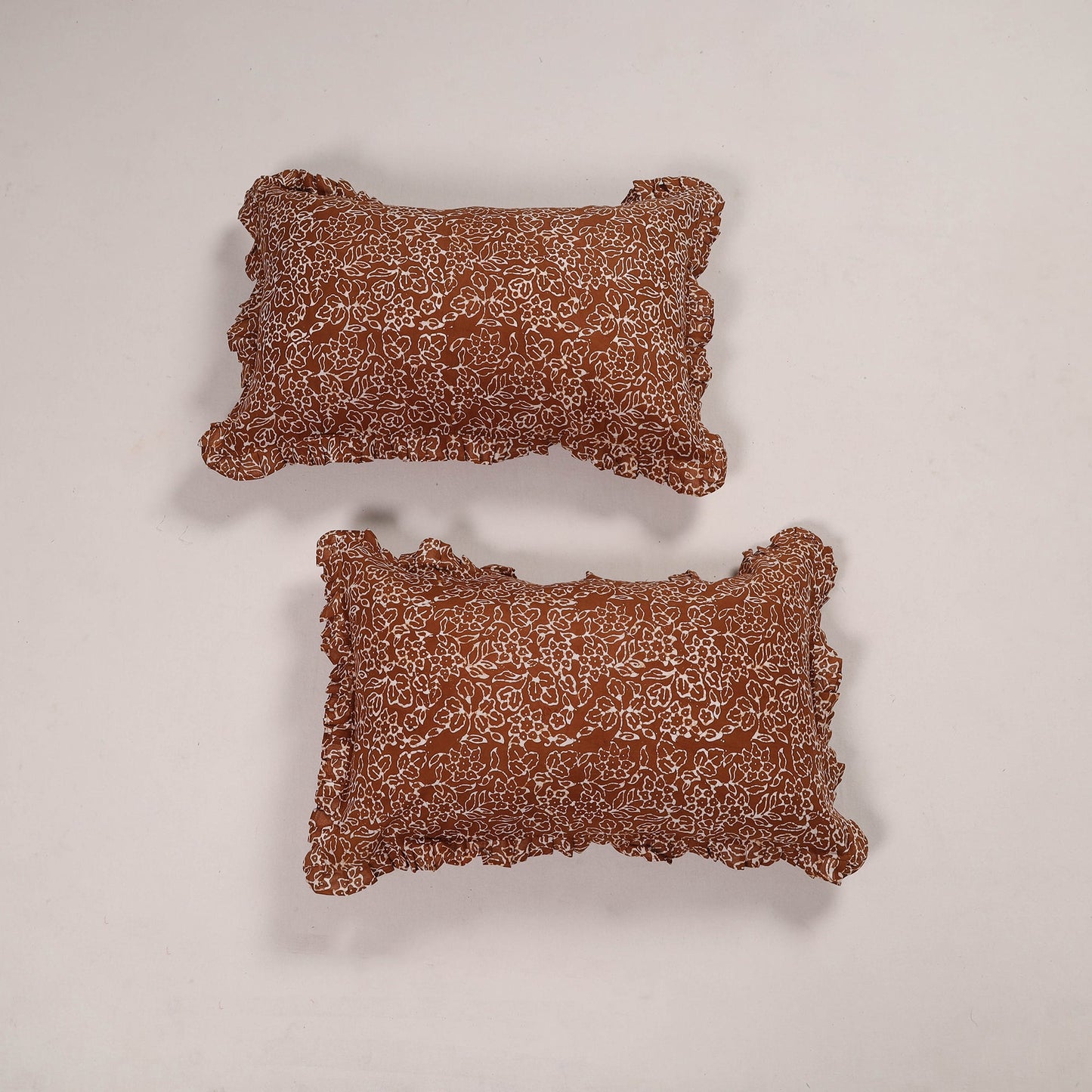 Brown - set of 2 handcrafted cotton frill pillow covers 18