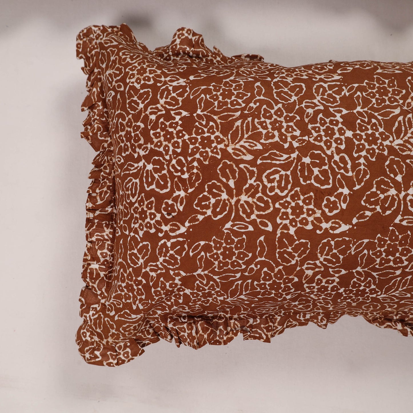 Brown - set of 2 handcrafted cotton frill pillow covers 18