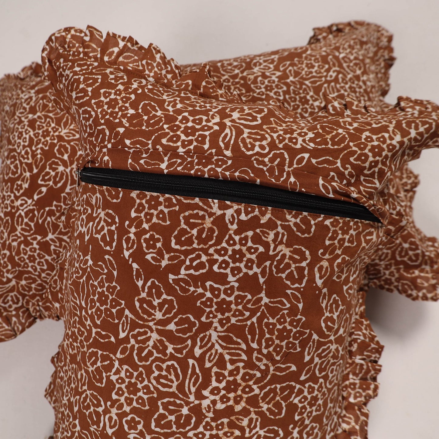 Brown - set of 2 handcrafted cotton frill pillow covers 18