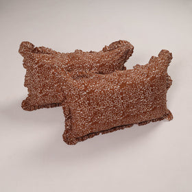 Brown - set of 2 handcrafted cotton frill pillow covers 18