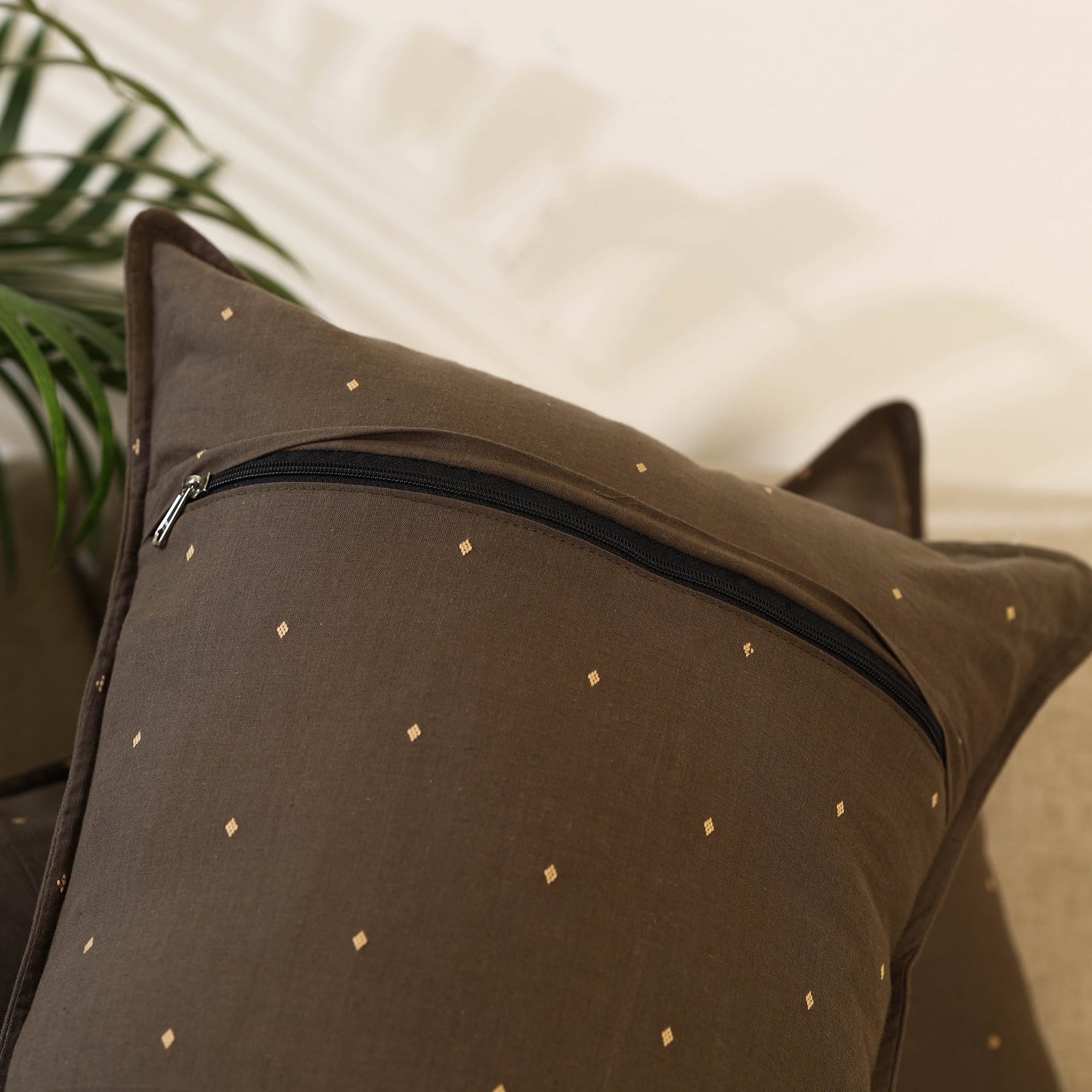 Buy Set of 2 Brown Jacquard Cotton Pillow Covers