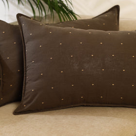 Buy Set of 2 Brown Jacquard Cotton Pillow Covers