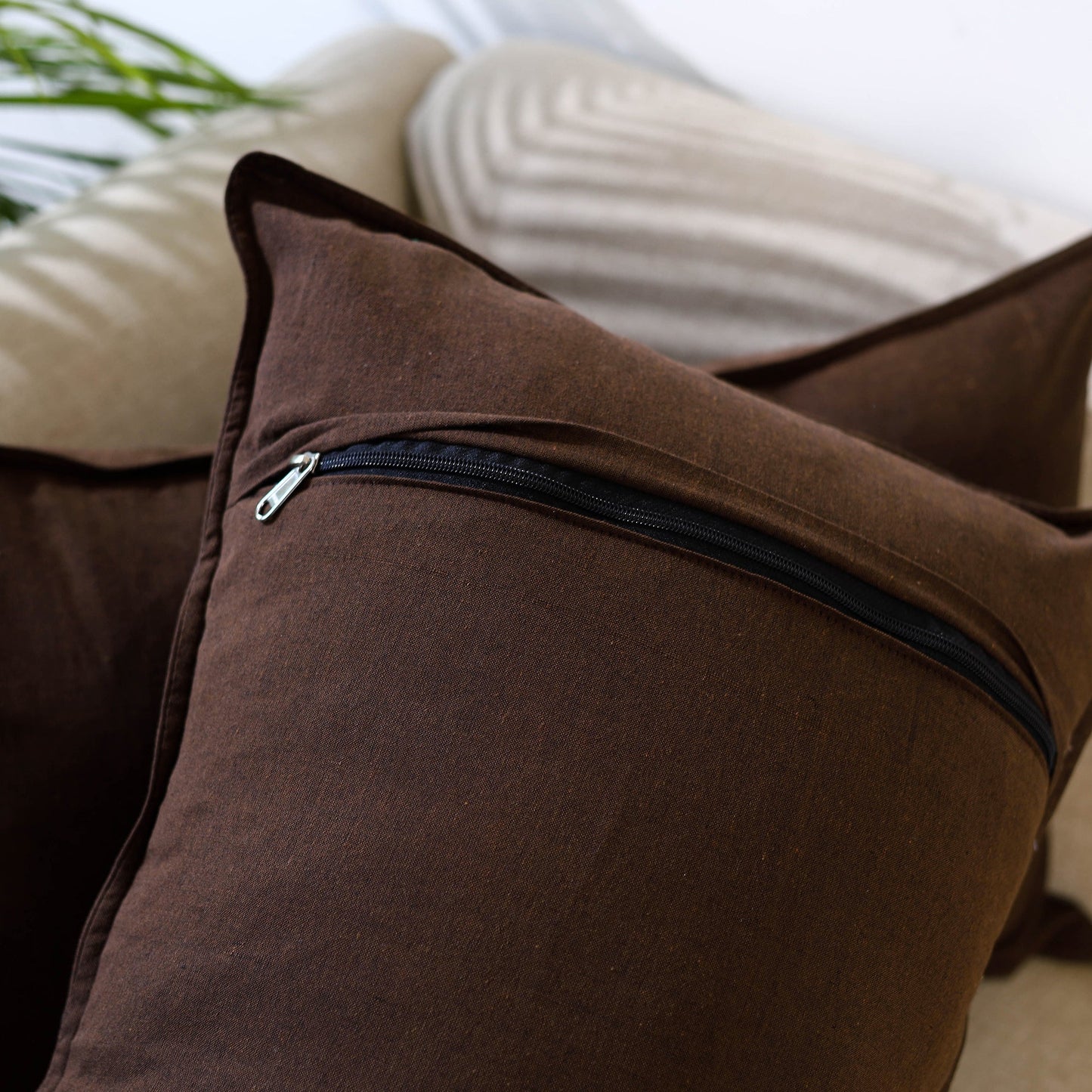 Buy Set of 2 Brown Jhiri Handloom Cotton Pillow Covers