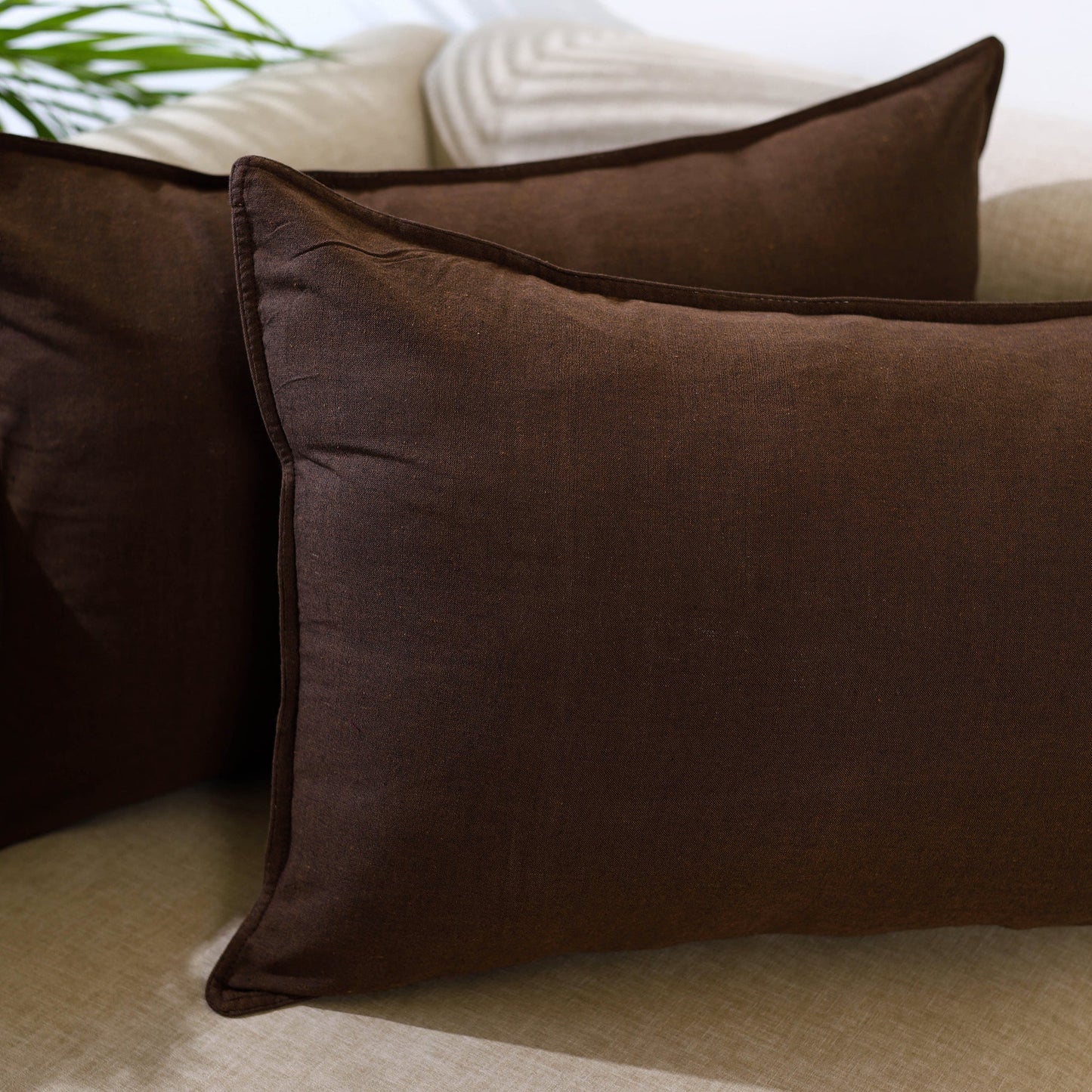 Buy Set of 2 Brown Jhiri Handloom Cotton Pillow Covers