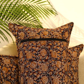 Buy Set of 2 Brown Kalamkari Block Print Cotton Pillow Covers