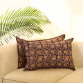 Buy Set of 2 Brown Kalamkari Block Print Cotton Pillow Covers