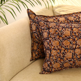 Buy Set of 2 Brown Kalamkari Block Print Cotton Pillow Covers