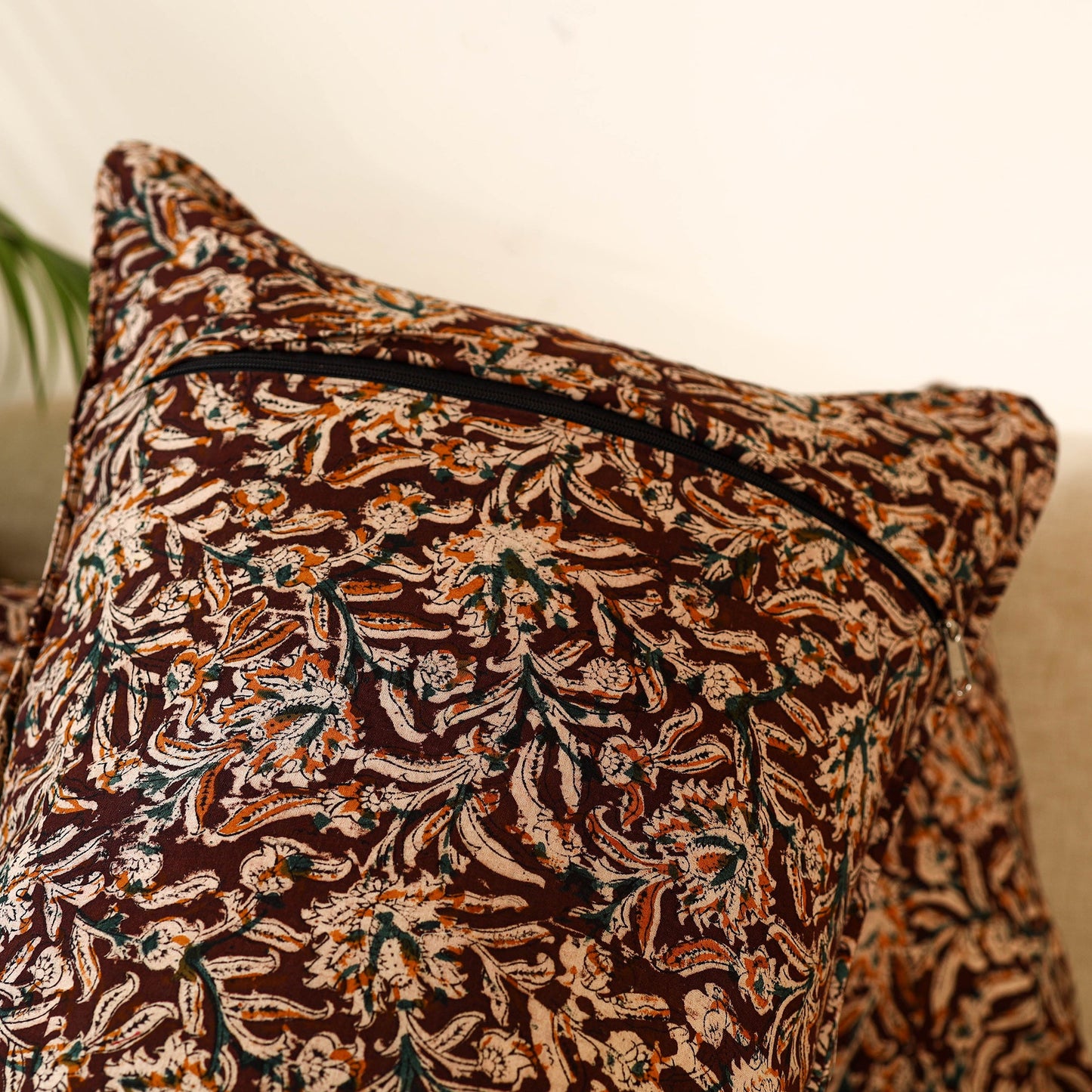  Set of 2 Kalamkari Block Print Cotton Pillow Covers