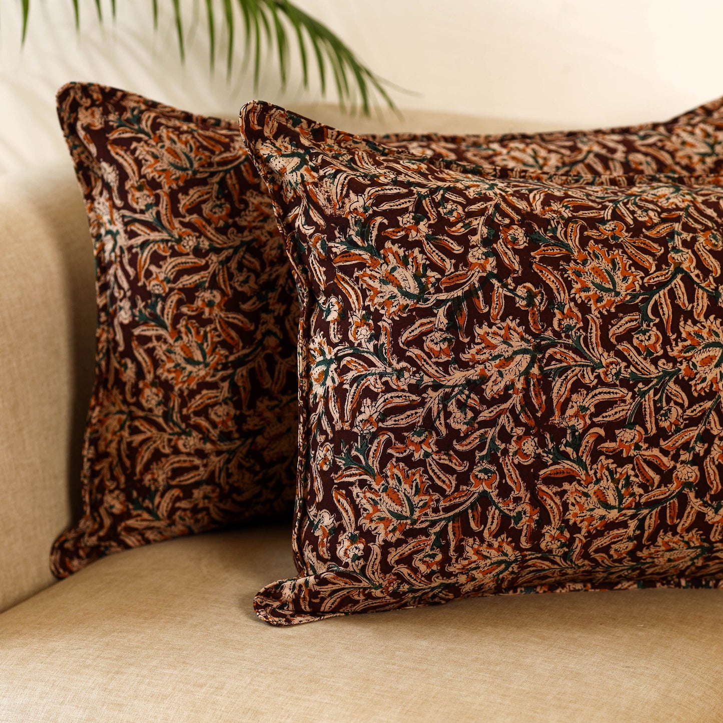  Set of 2 Kalamkari Block Print Cotton Pillow Covers