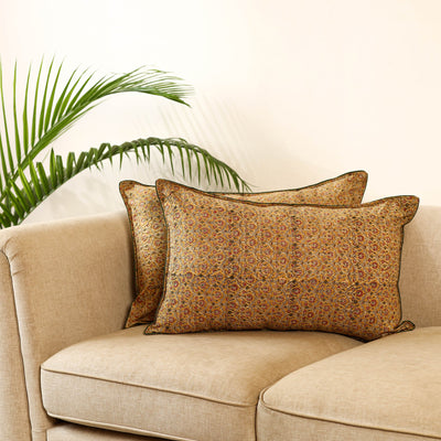 Brown Set of 2 Kalamkari Block Print Cotton Pillow Covers