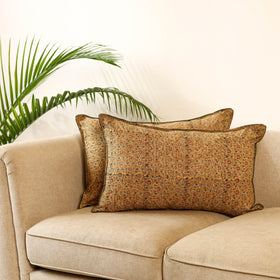 Brown Set of 2 Kalamkari Block Print Cotton Pillow Covers