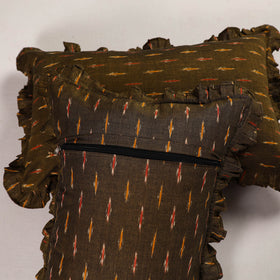 Brown Set of 2 Pochampally Ikat Cotton Frill Pillow Covers