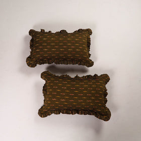 Brown Set of 2 Pochampally Ikat Cotton Frill Pillow Covers