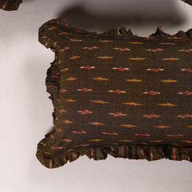 Brown Set of 2 Pochampally Ikat Cotton Frill Pillow Covers