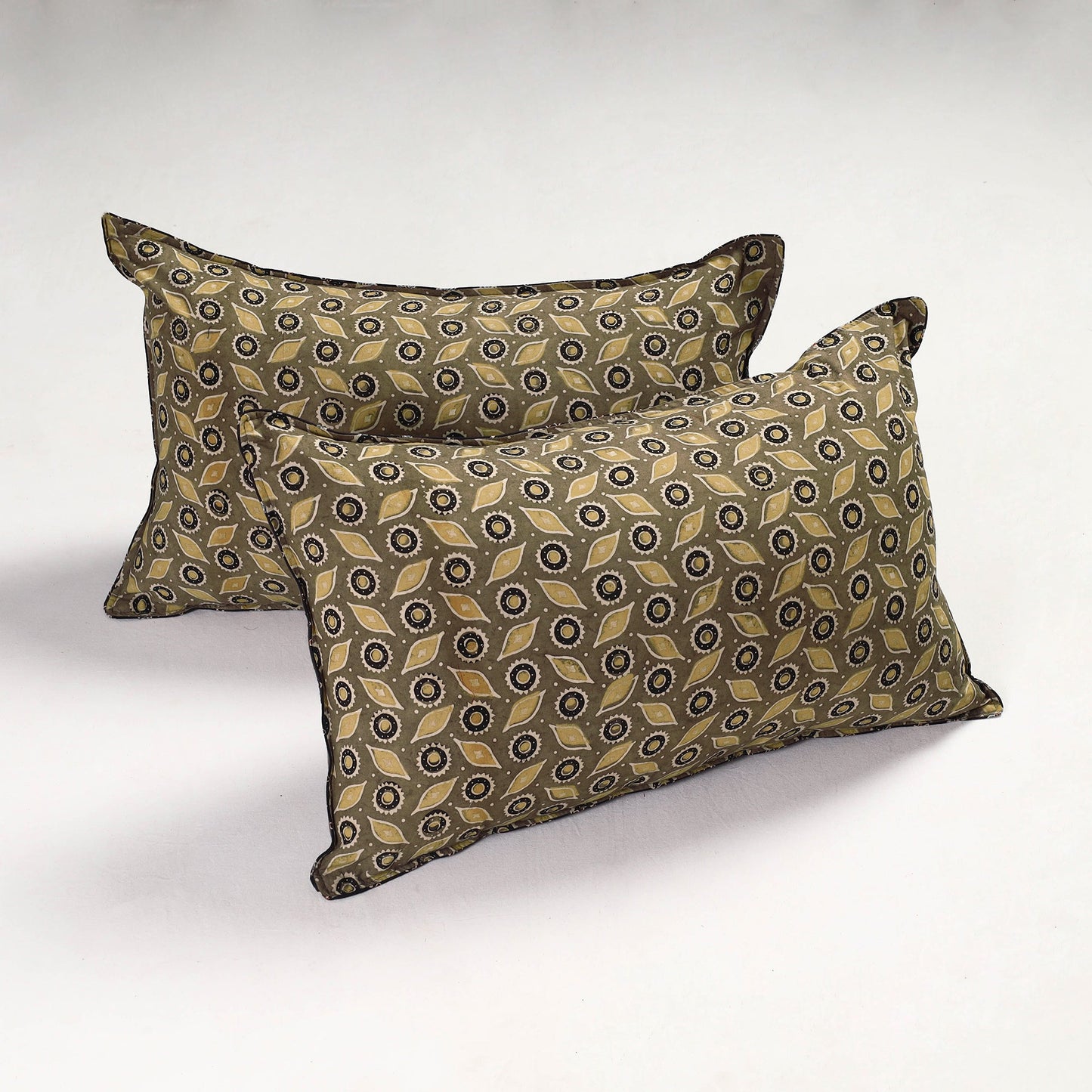 Buy Set of 2 - Ajrakh Block Printed Cotton Pillow Covers (26 x 17 in) Online at iTokri.com