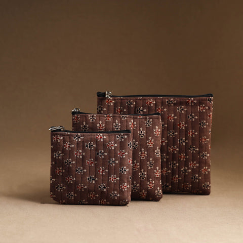 Brown - set of 3 - handmade cotton utility pouches 33