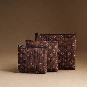 Brown - set of 3 - handmade cotton utility pouches 33