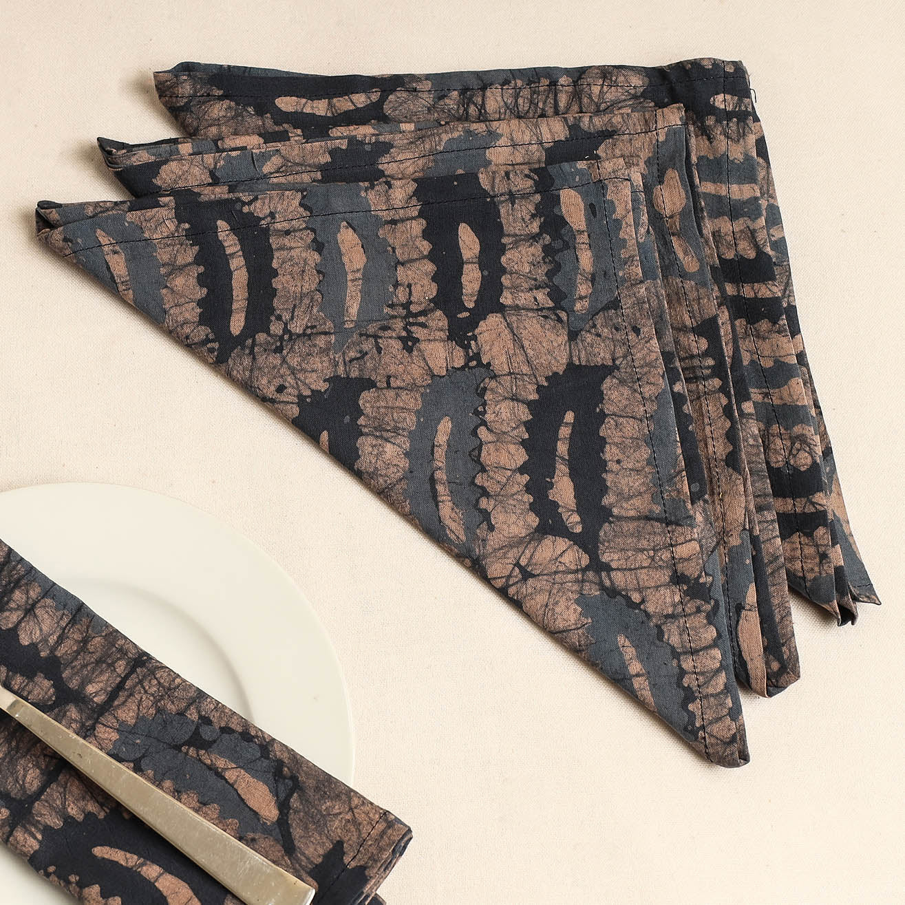  Brown Set of 4 - Hand Batik Printed Cotton Table Napkins