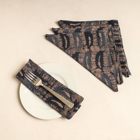  Brown Set of 4 - Hand Batik Printed Cotton Table Napkins