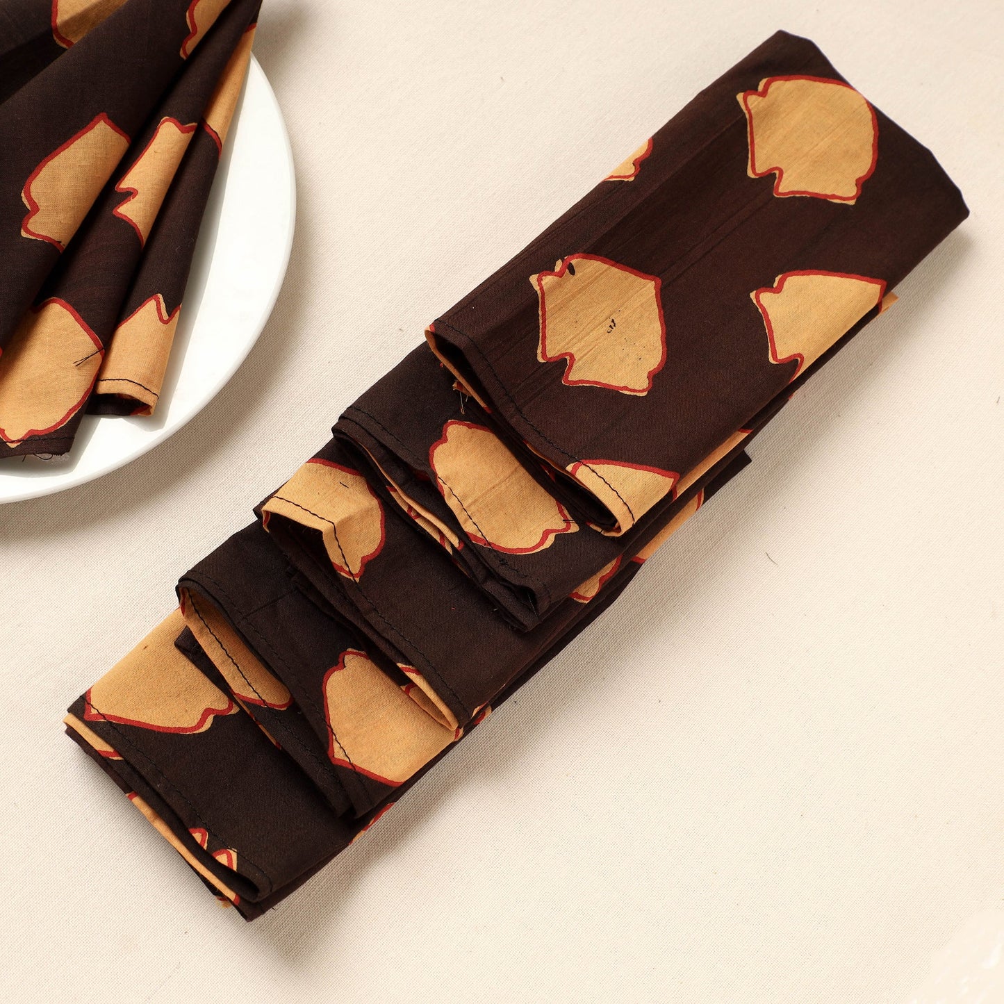  Brown Rang Bahar Block Print Cotton Table Napkins