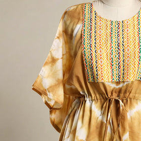 Brown Shibori Jacquard Mosaic Fusion Cotton Kaftan (Short)