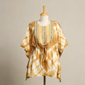 Brown Shibori Jacquard Mosaic Fusion Cotton Kaftan (Short)