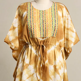 Brown Shibori Jacquard Mosaic Fusion Cotton Kaftan (Short)