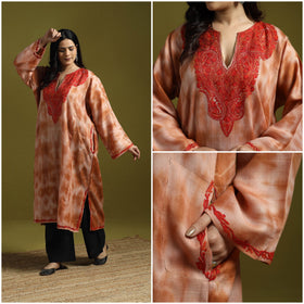 Brown - shibori tie-dye aari hand embroidery kashmiri wool