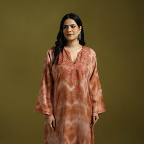 Brown - shibori tie-dye aari hand embroidery kashmiri wool