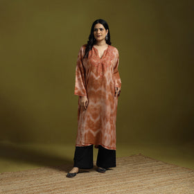 Brown - shibori tie-dye aari hand embroidery kashmiri wool