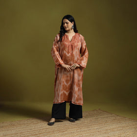 Brown - shibori tie-dye aari hand embroidery kashmiri wool