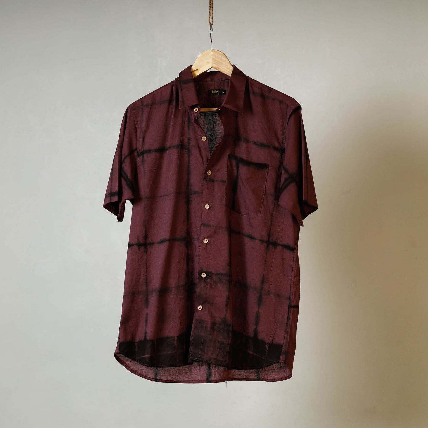 Brown - shibori tie-dye mul cotton men half sleeve shirt