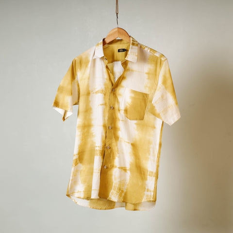 Shibori tie-dye mul cotton men half sleeve shirt