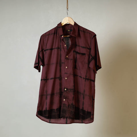 Brown - shibori tie-dye mul cotton men half sleeve shirt