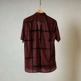Brown - shibori tie-dye mul cotton men half sleeve shirt