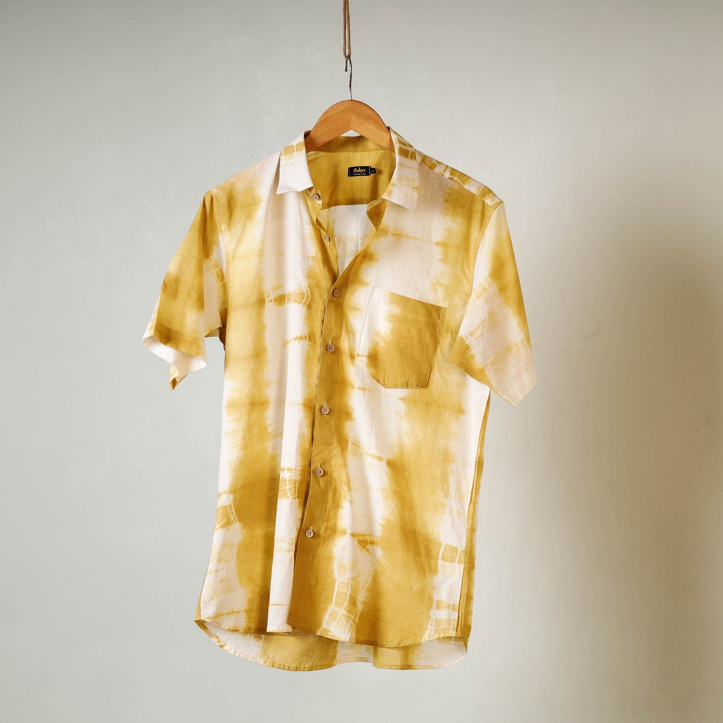 Shibori tie-dye mul cotton men half sleeve shirt
