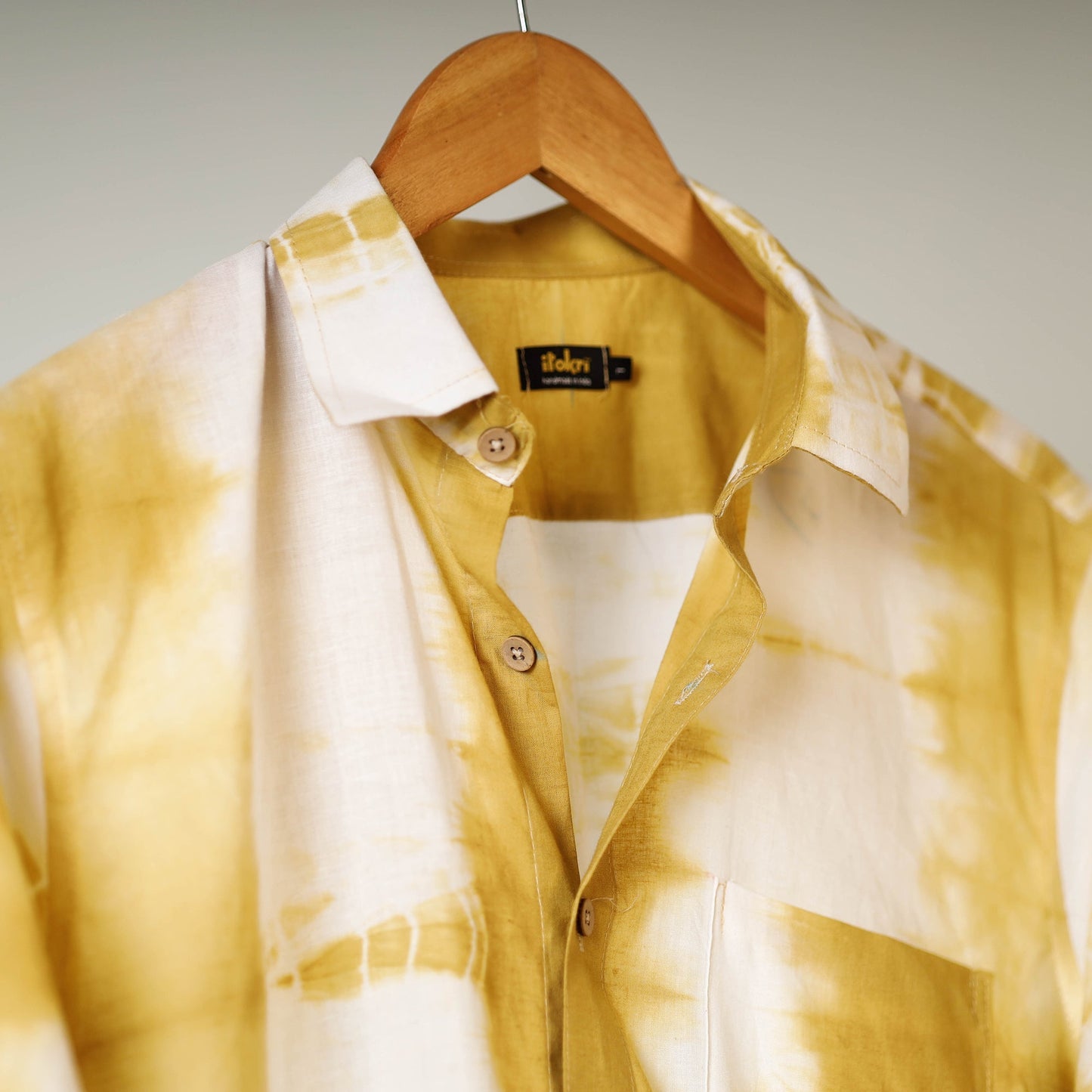 Shibori tie-dye mul cotton men half sleeve shirt