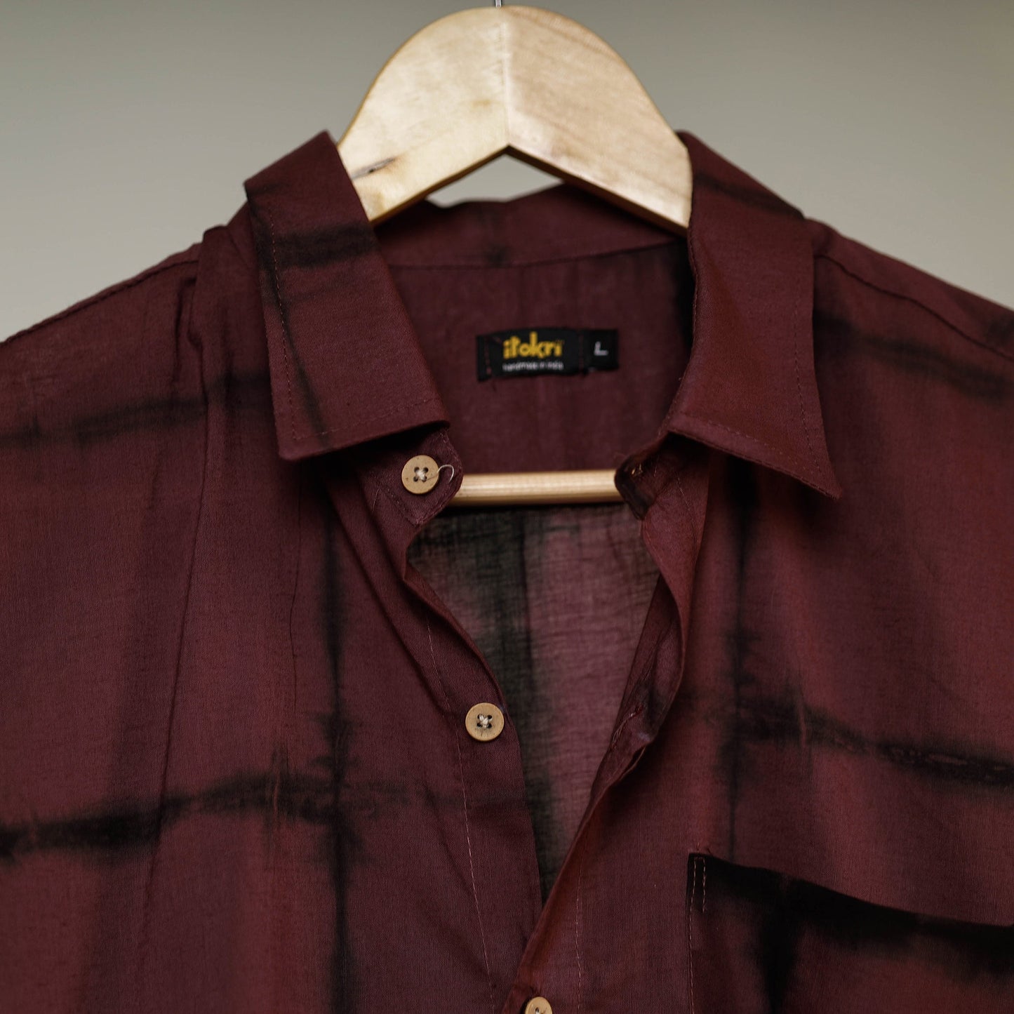 Brown - shibori tie-dye mul cotton men half sleeve shirt