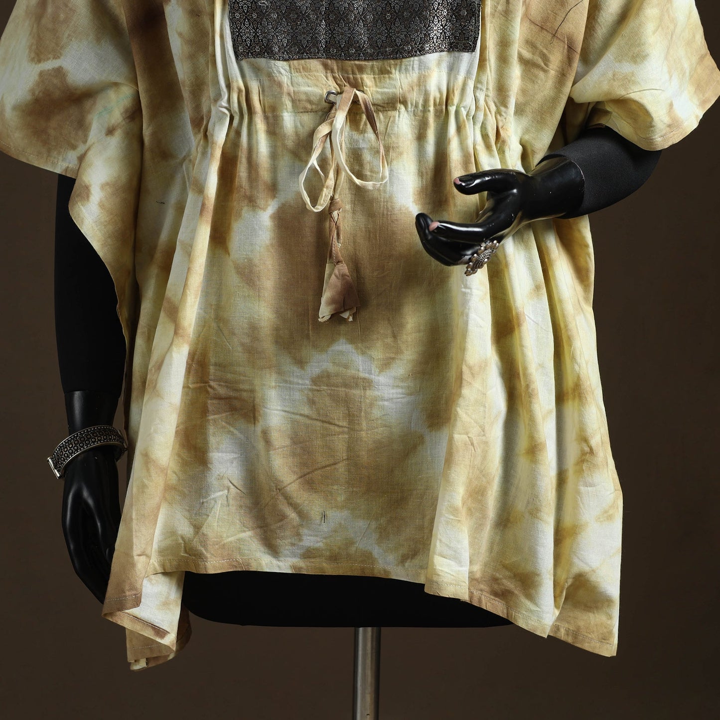 Shibori tie-dye patchwork cotton kaftan (short) 16